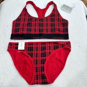 Modern Cotton Calvin Klein Red and Black Plaid Bralette and Panty Set